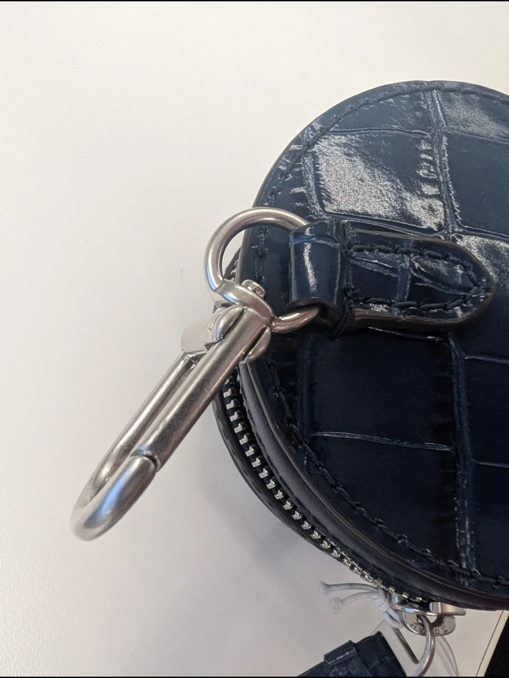 Tory Burch Thea Croc-Embossed Navy Round Key Pouch